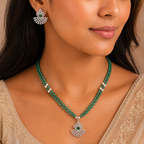 Zariya Emerald Grace Diamond Pendant Set
