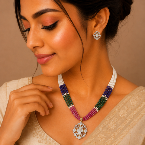 Rangriti Diamond Pendant Set