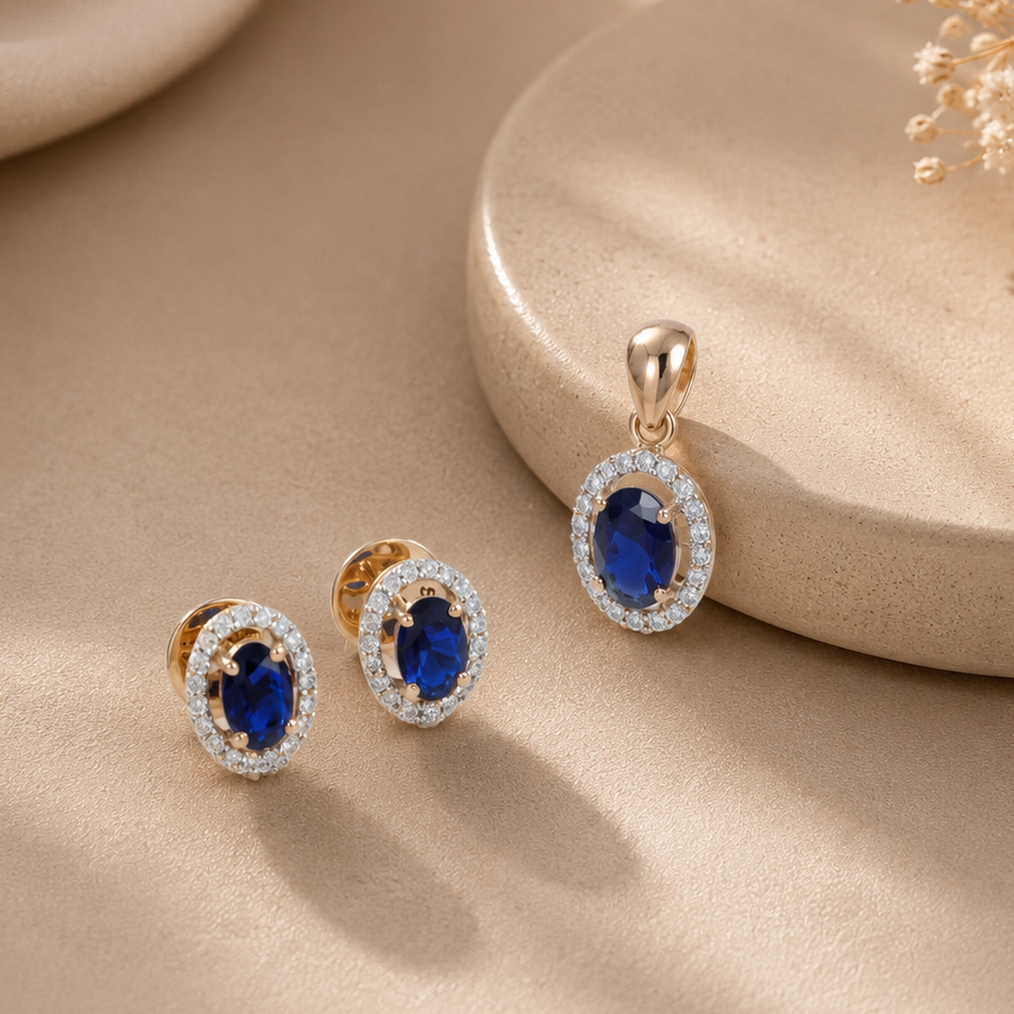 Sapphire Elegance Diamond Pendant  Set