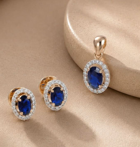 Sapphire Elegance Diamond Pendant  Set