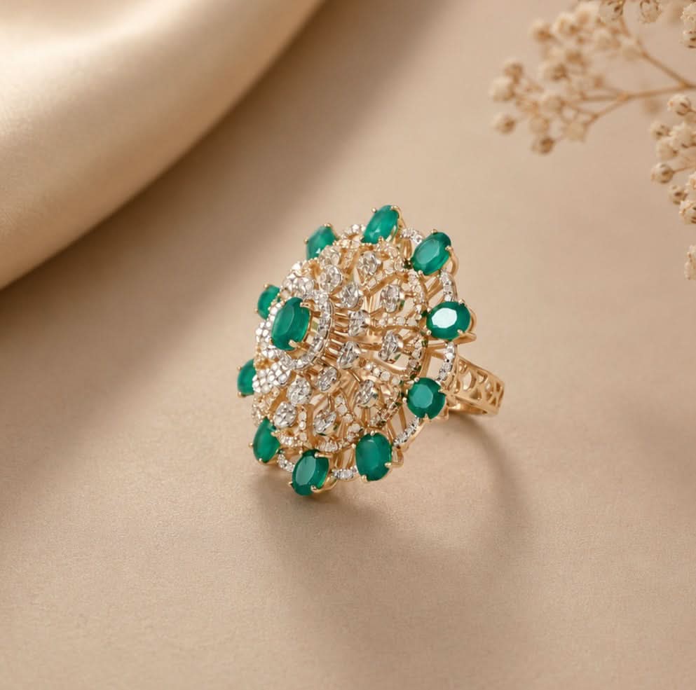 Emerald Mandala Diamond Ring