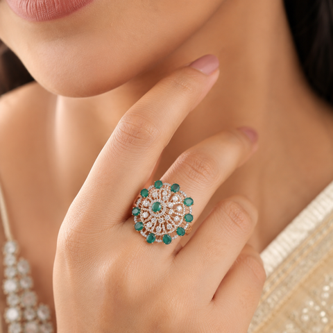 Emerald Mandala Diamond Ring