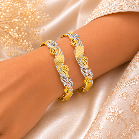 Dual-Tone Floral Gold Bangles