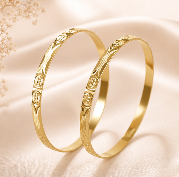 Engraved Floral Gold Bangles