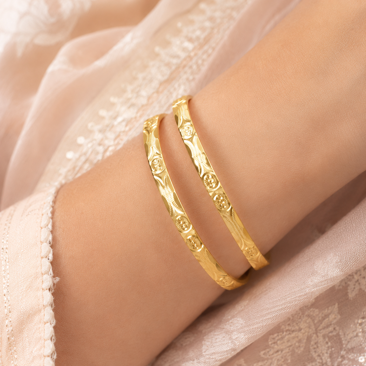 Engraved Floral Gold Bangles