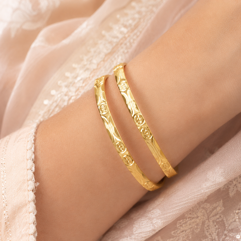 Engraved Floral Gold Bangles
