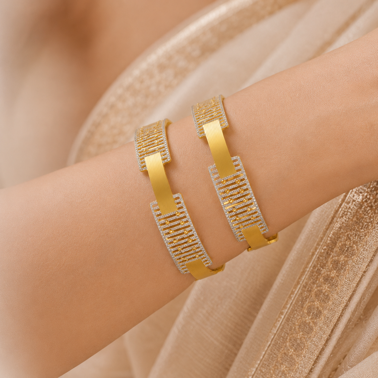 Contemporary Lattice Gold Bangles