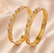 Dual-Tone Leaf Pattern Gold Bangles