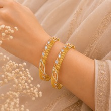 Dual-Tone Leaf Pattern Gold Bangles