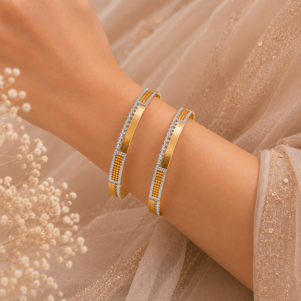 Textured Dual-Tone Gold Bangles