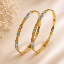 Dual-Tone Geometric Gold Bangles