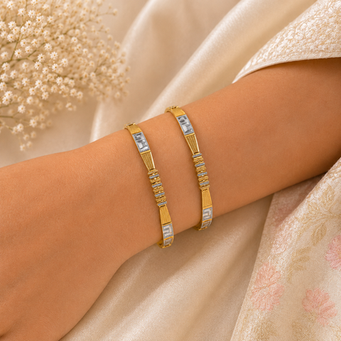 Dual-Tone Geometric Gold Bangles