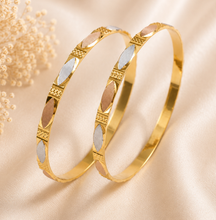Tri-Color Leaf Pattern Gold Bangles