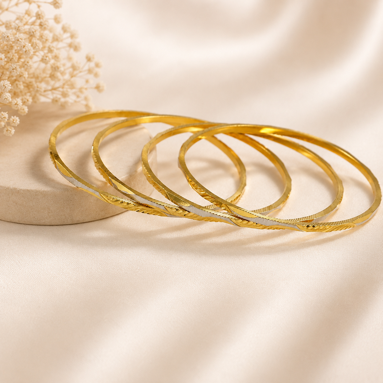 Twisted Four-Piece Gold Bangles Set