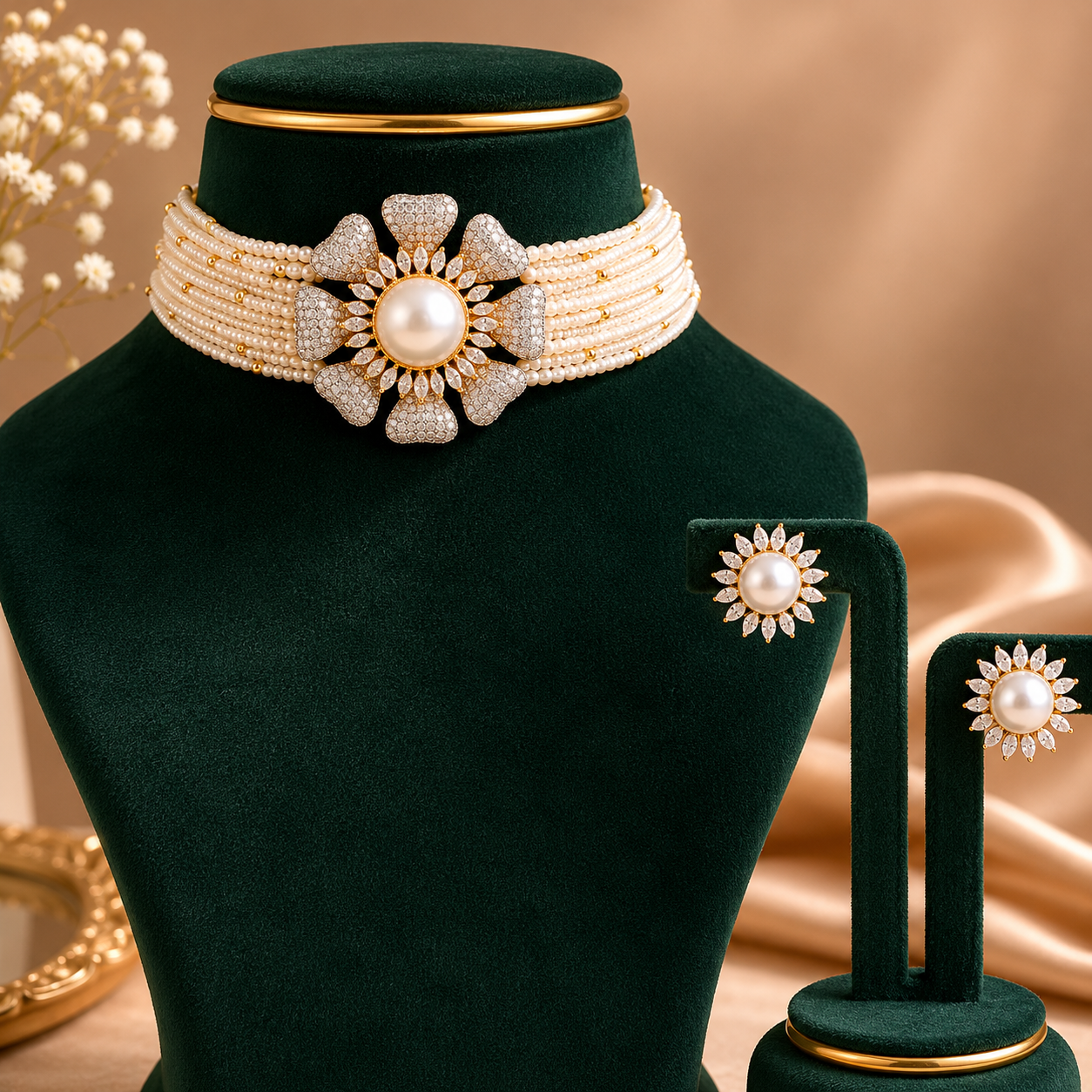 Pearl Blossom Diamond Choker