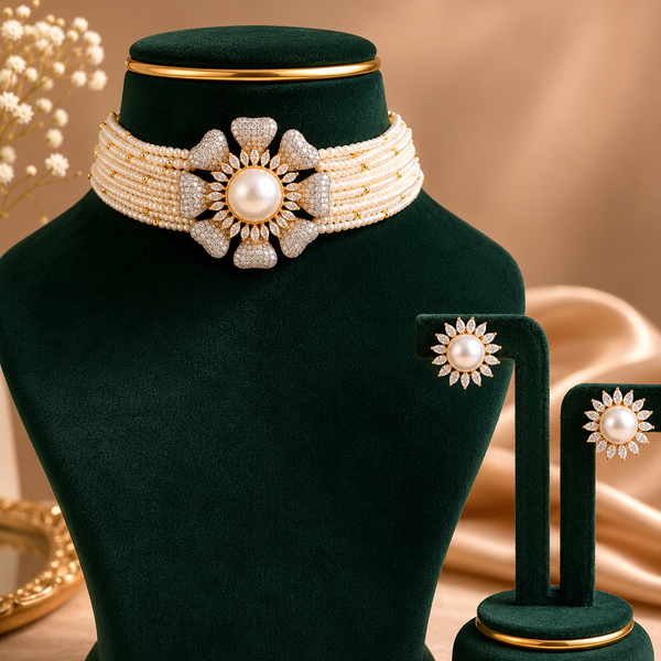 Pearl Blossom Diamond Necklace Set