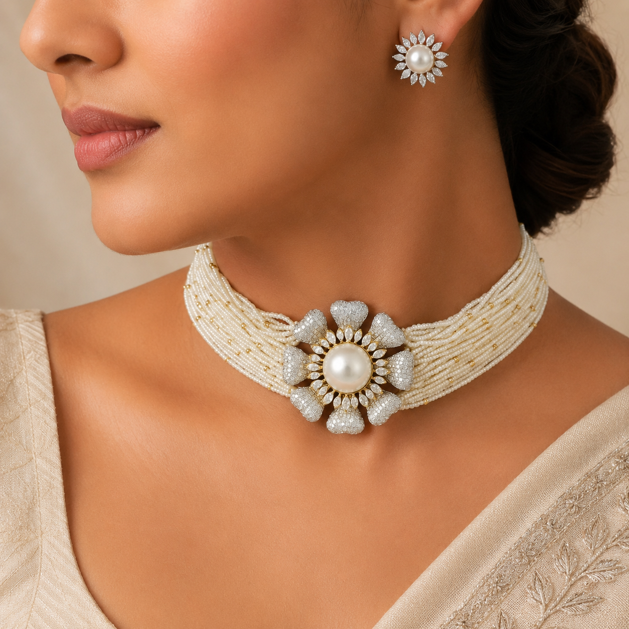 Pearl Blossom Diamond Choker