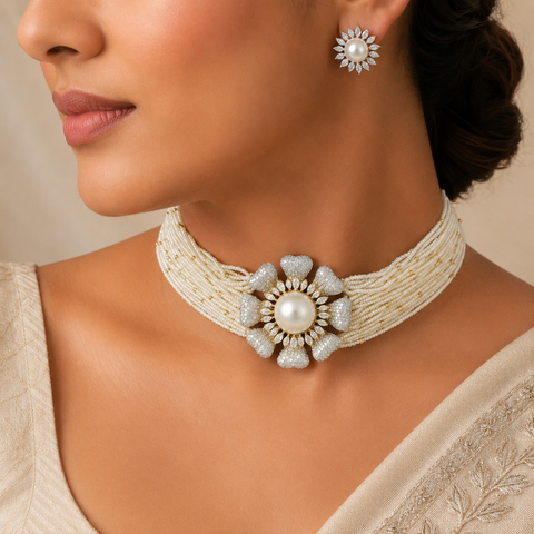 Pearl Blossom Diamond Choker