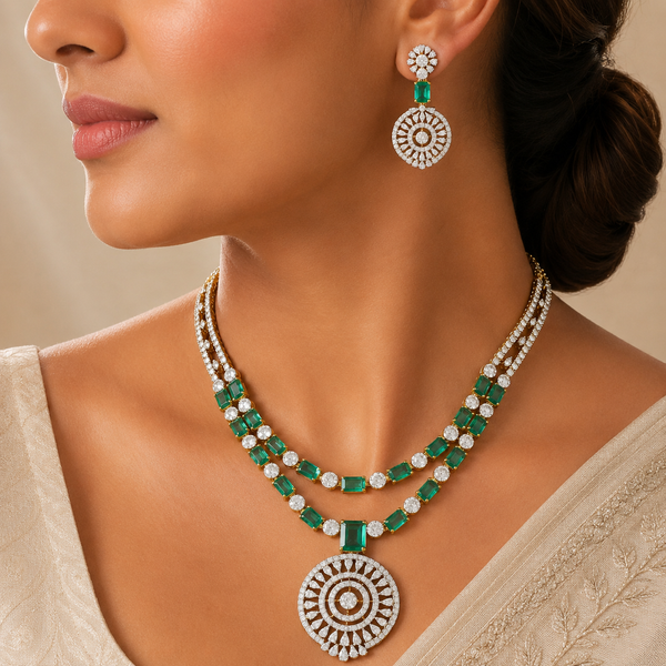 Zariya Emerald Radiance Diamond Necklace Set