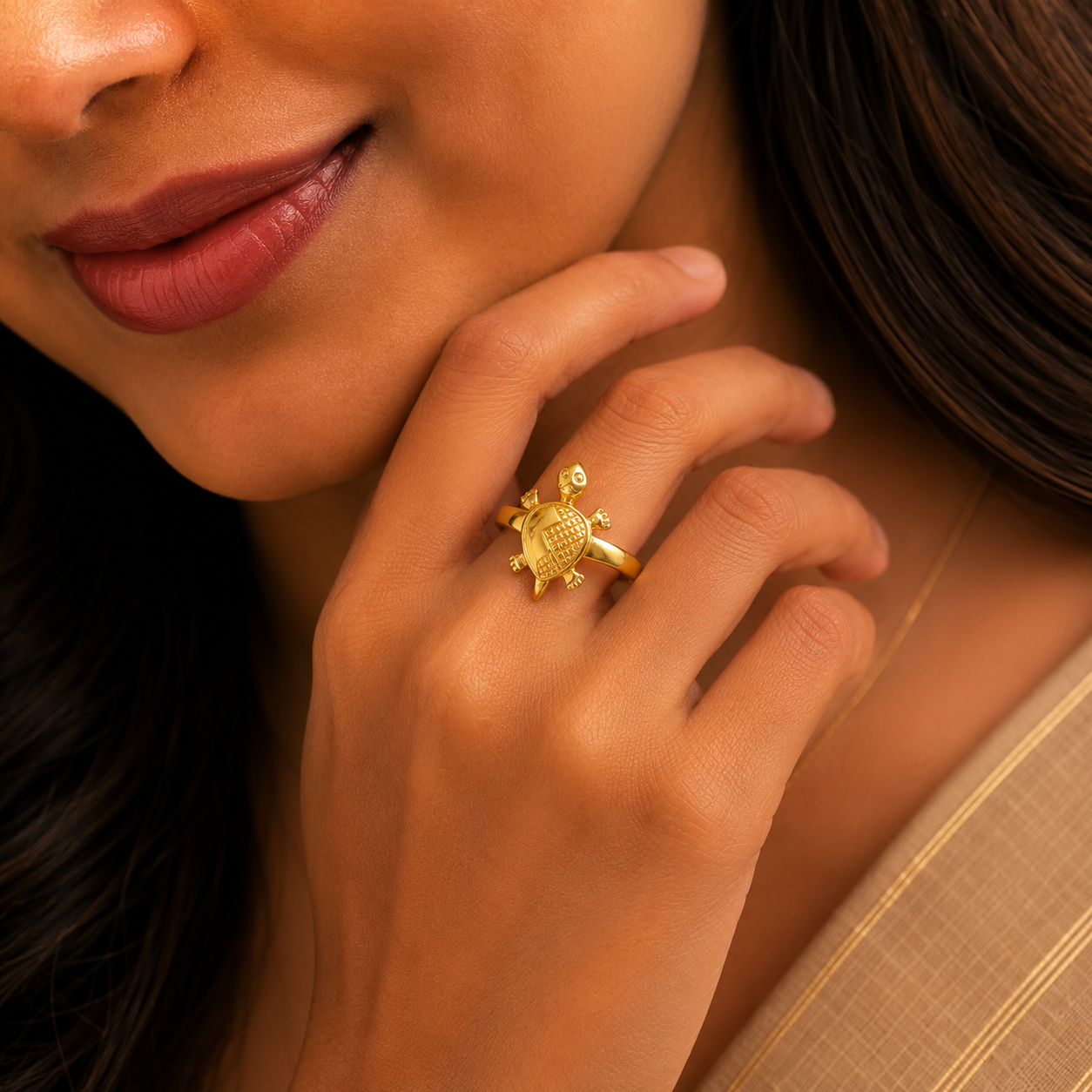 Tavisha Lucky Turtle Charm Gold Ring