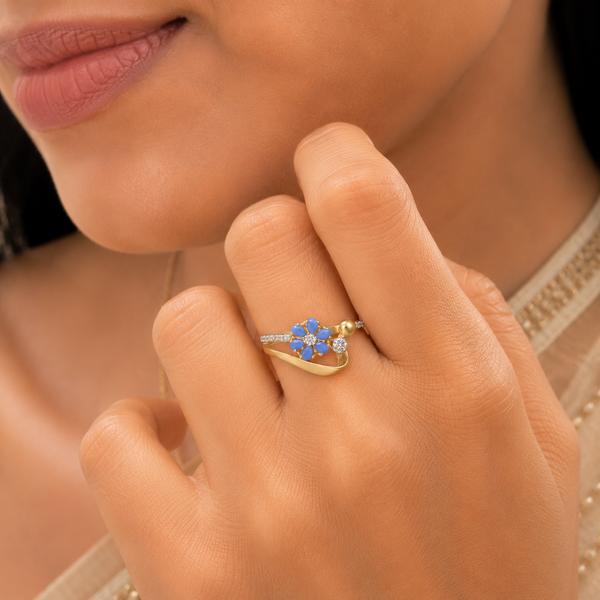 Royal Blue Blossom Gold Ring