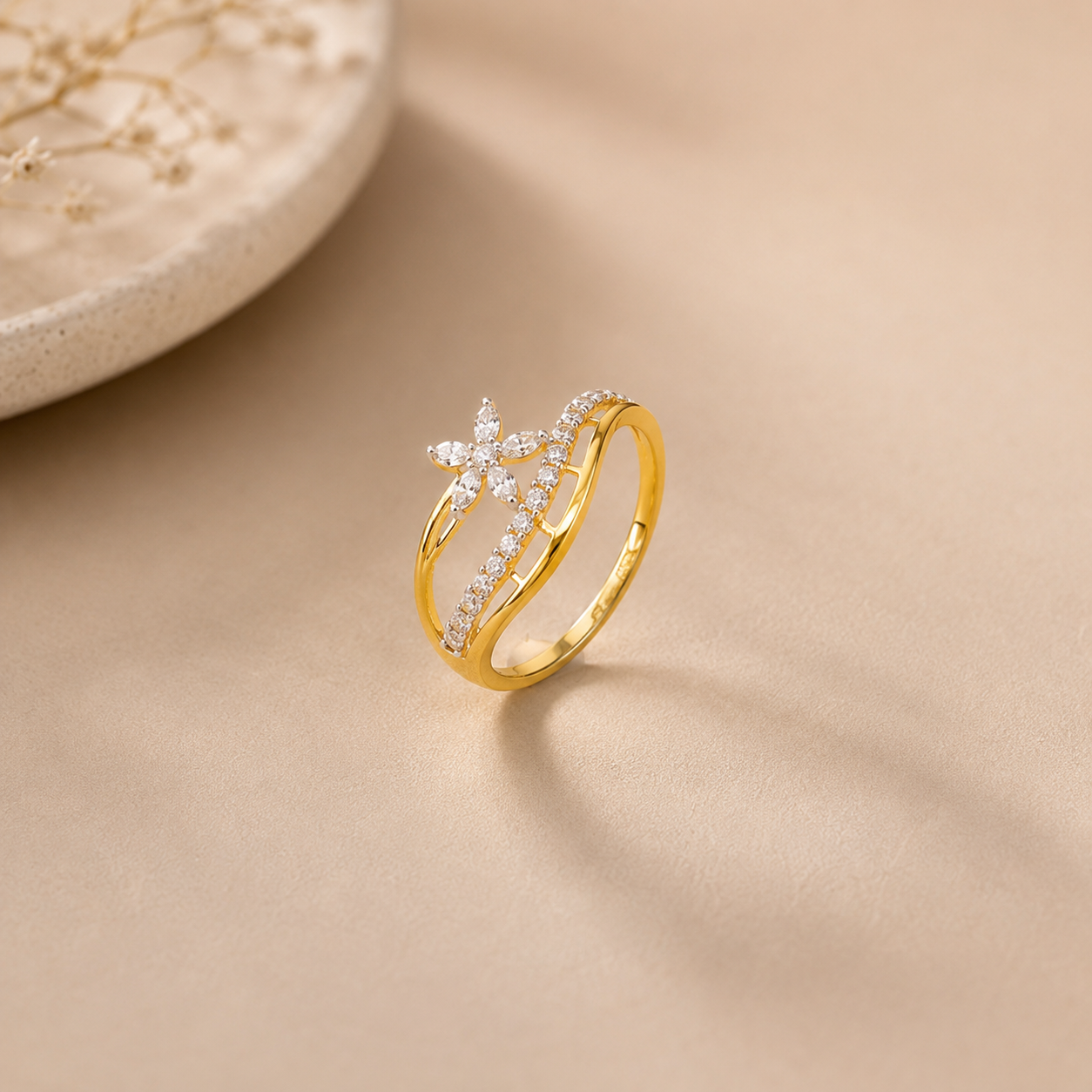 Avnika Dainty Floral Elegance Gold Ring