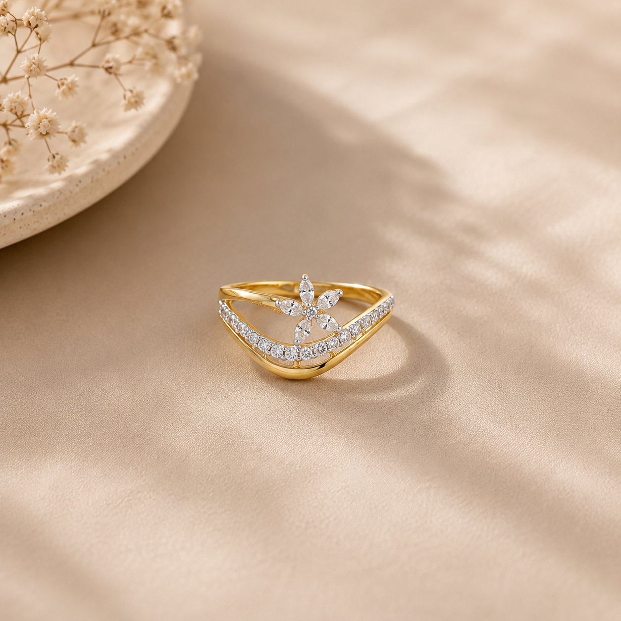 Avnika Dainty Floral Elegance Gold Ring