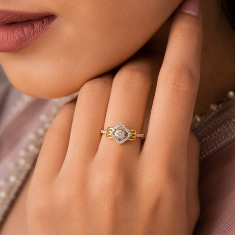 Aadhya Timeless Sparkle Square Gold Ring