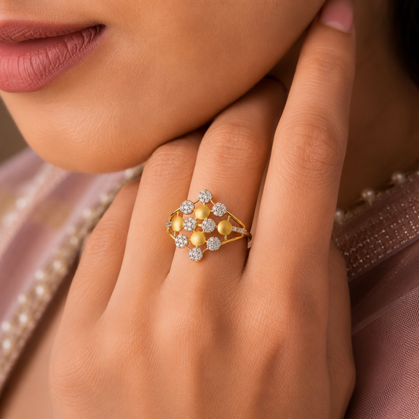 Eshita Royal Floral Symphony Gold Ring