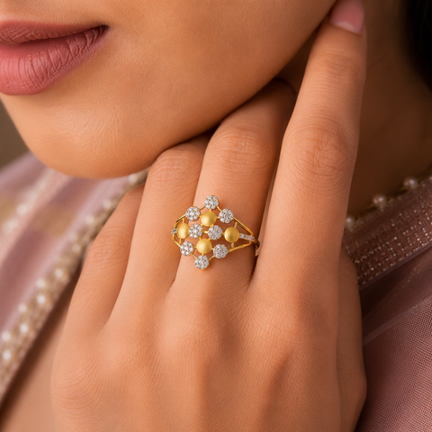Eshita Royal Floral Symphony Gold Ring