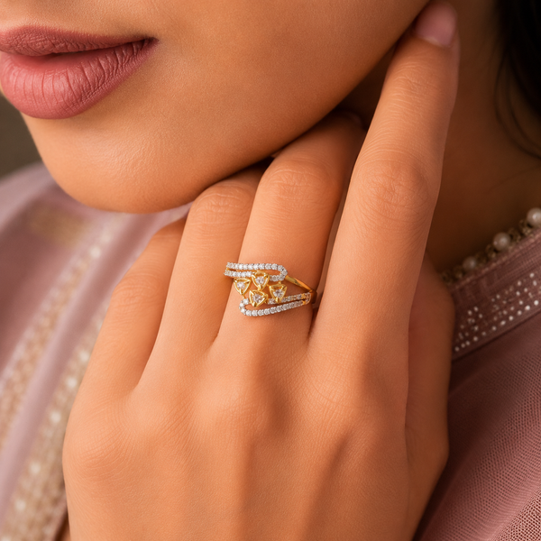 Riyana Contemporary Sparkle Gold Ring