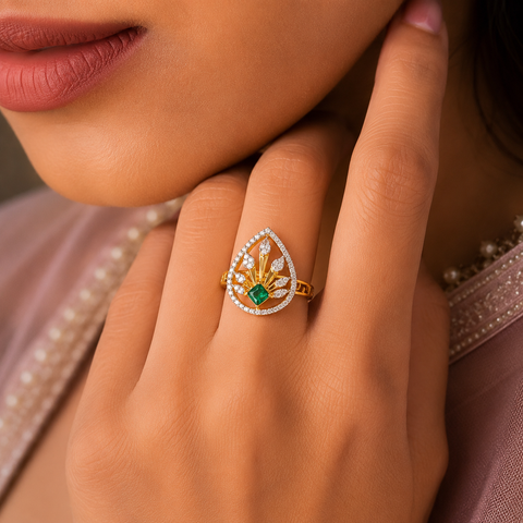 Myra Enchanted Emerald Sparkle Gold Ring