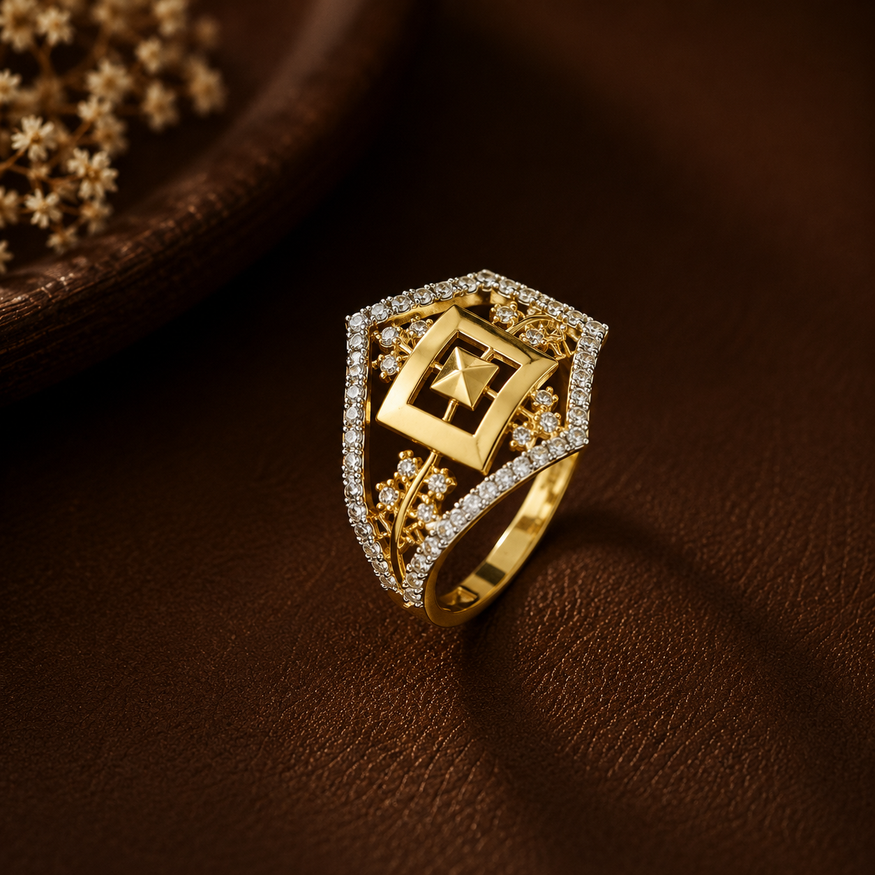 Ishani Imperial Square Sparkle Gold Ring