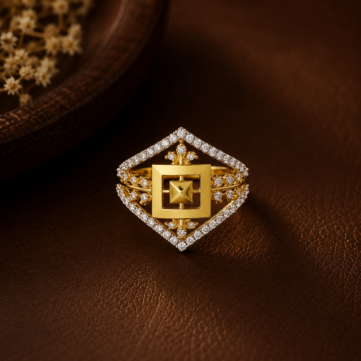 Ishani Imperial Square Sparkle Gold Ring