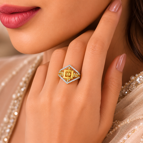 Ishani Imperial Square Sparkle Gold Ring