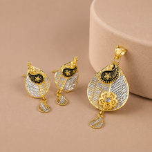 Vaanya Enamel Leaf Drop Gold Pendant Set