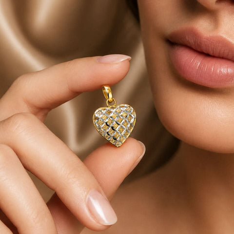 Dual-Tone Lattice Heart  Gold Pendant