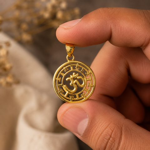 Circular Geometric Om Gold Pendant