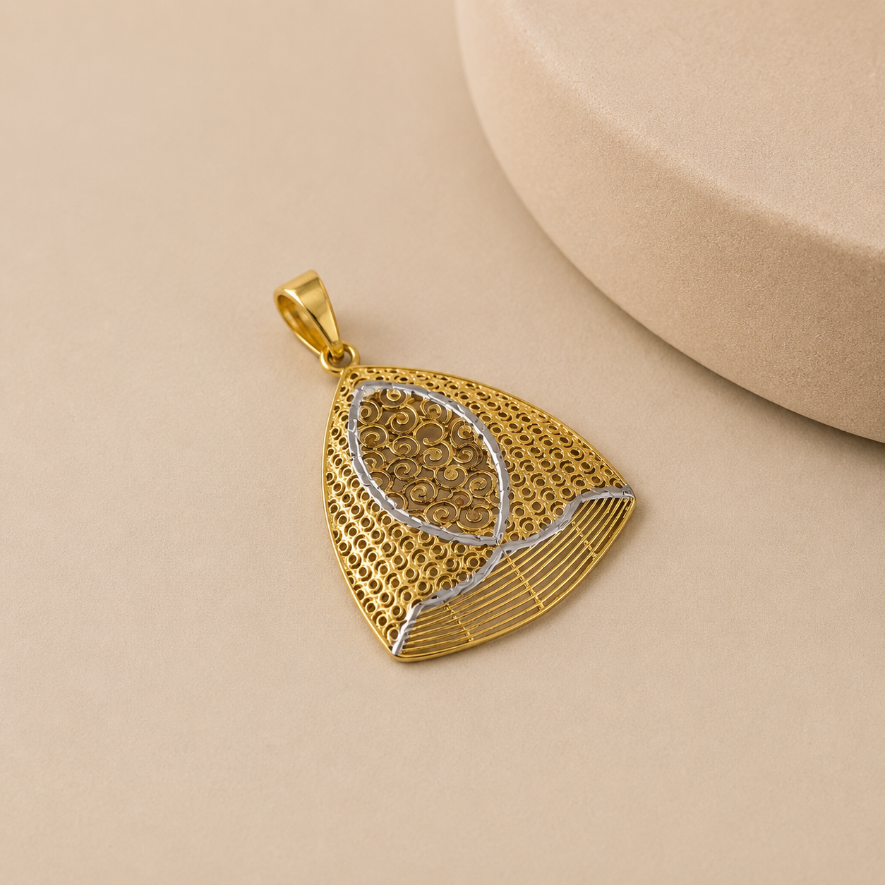 Dual-Tone Trigon Filigree Gold Pendant