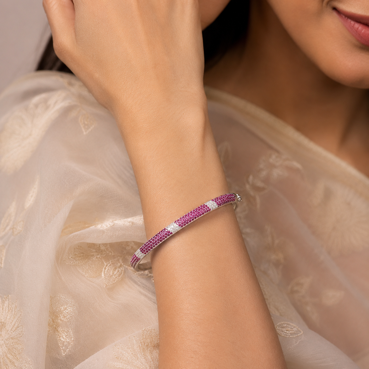Pink Petal Silver Bracelet