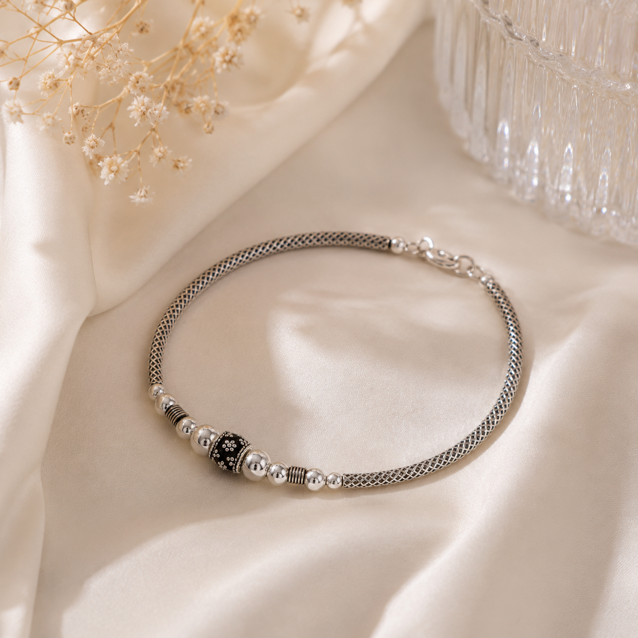Noir Elegance Silver Bracelet