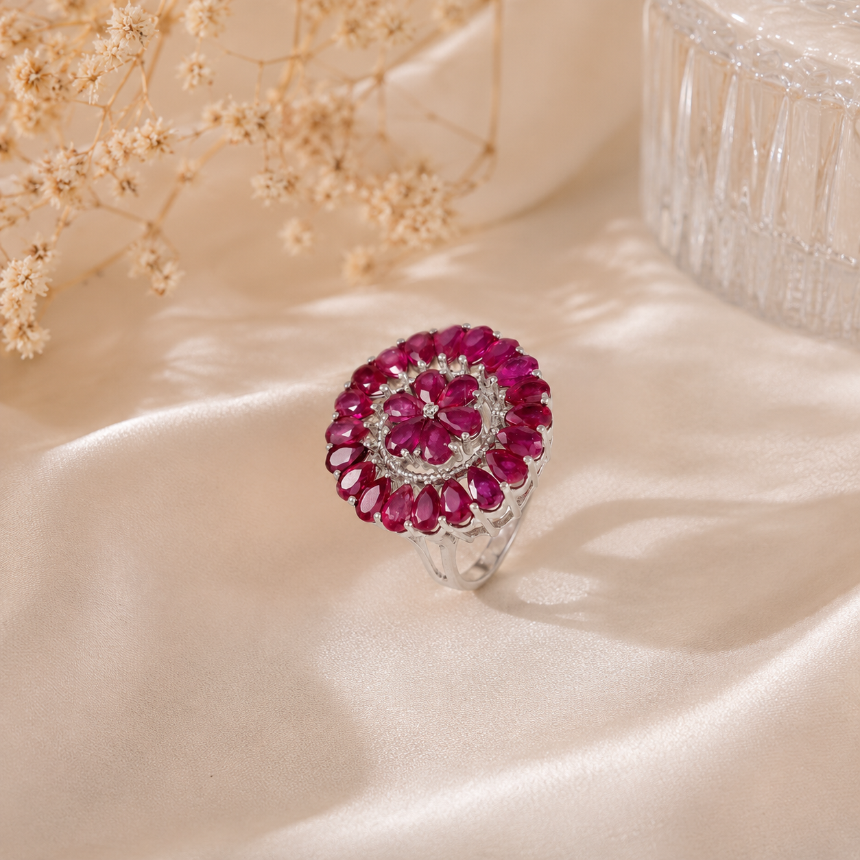 Crimson Bloom Silver Ring