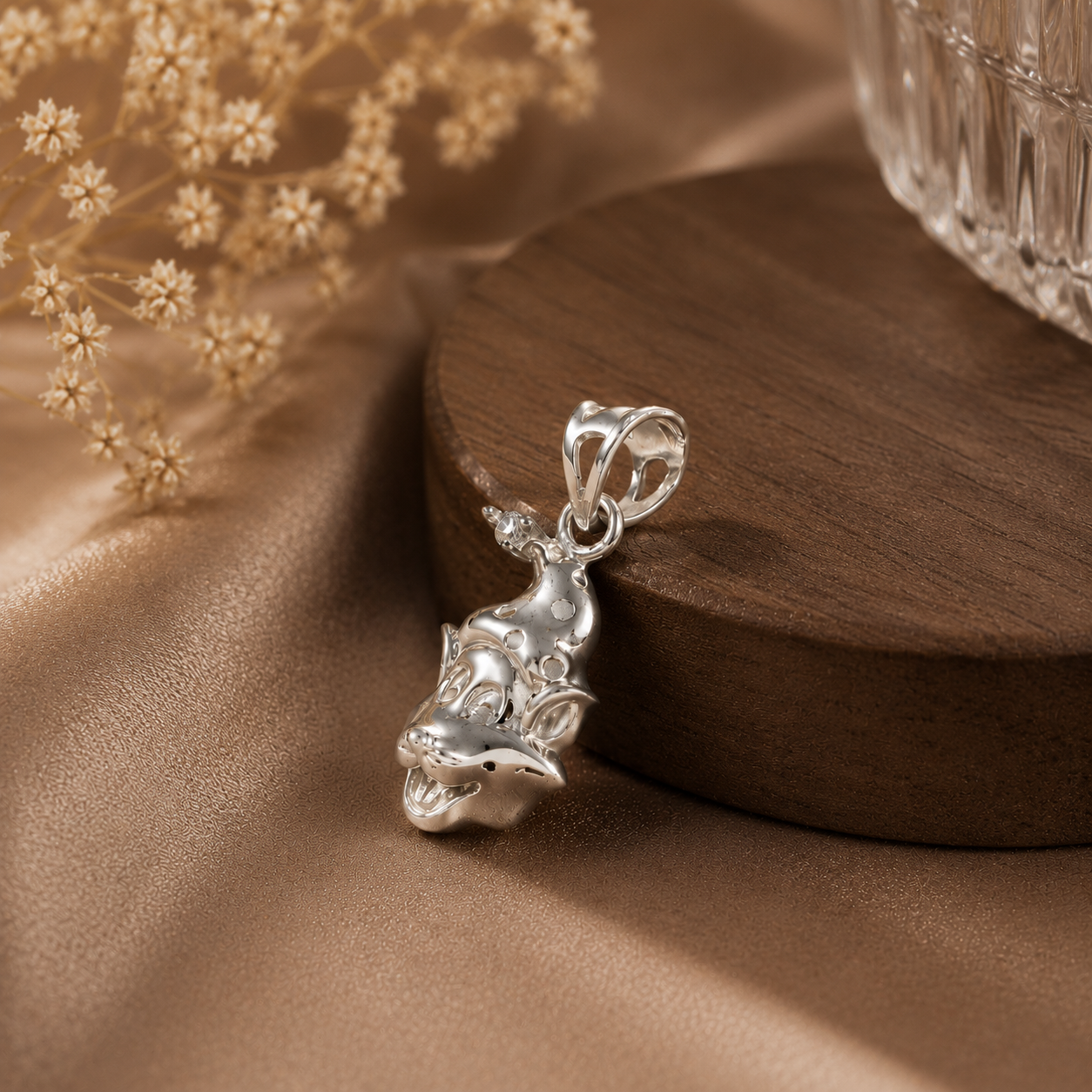Moonlit Fawn Silver Pendant