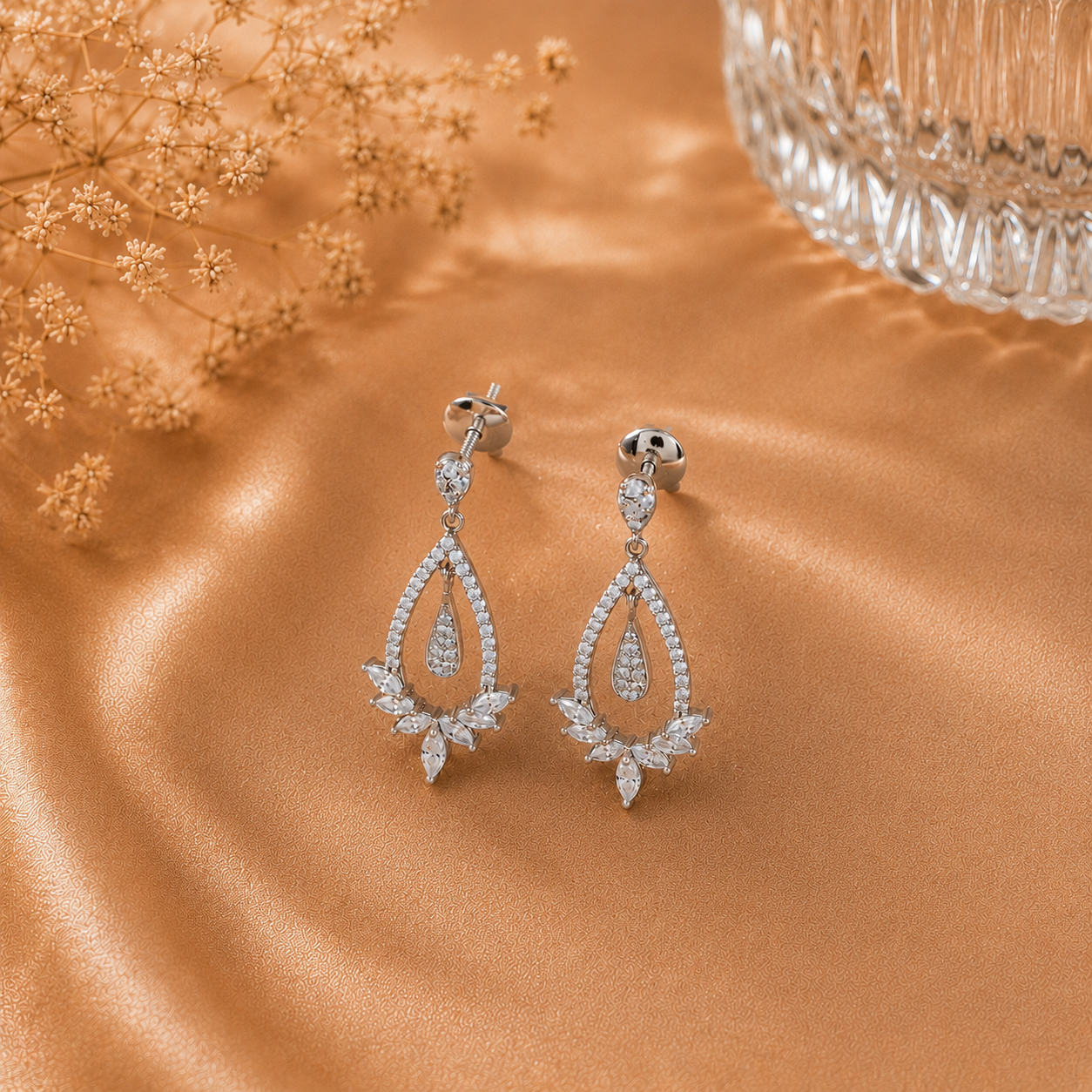 Crystal Bloom Silver Earrings