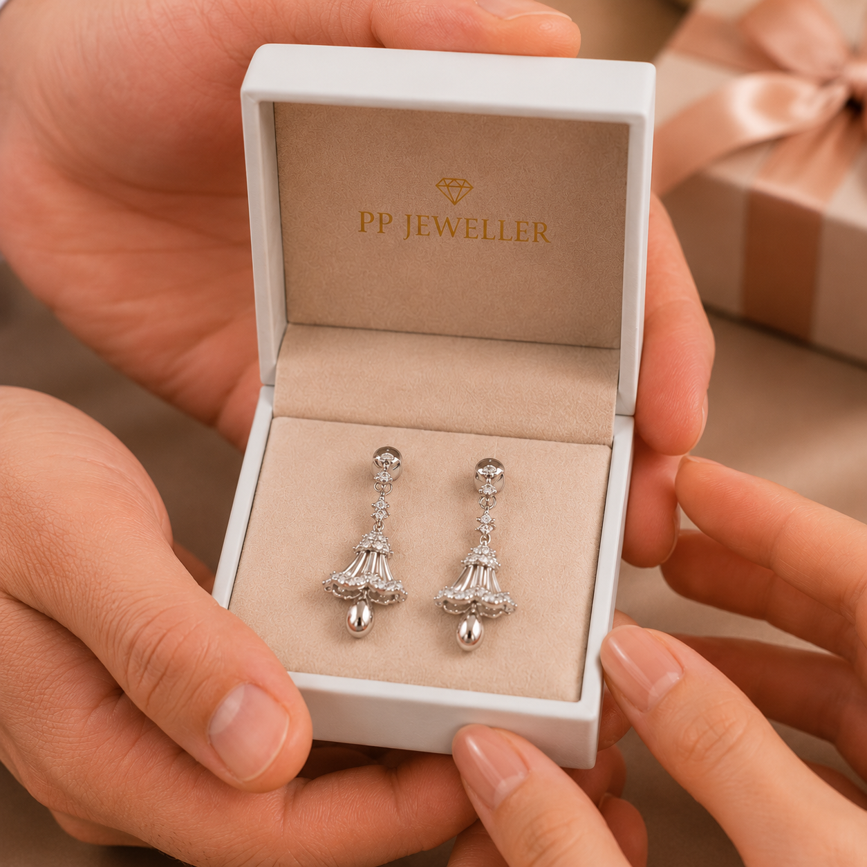 Niya Graceful Drop Silver Jhumkis