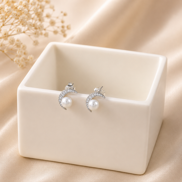 Devika Moon Pearls Silver Earrings