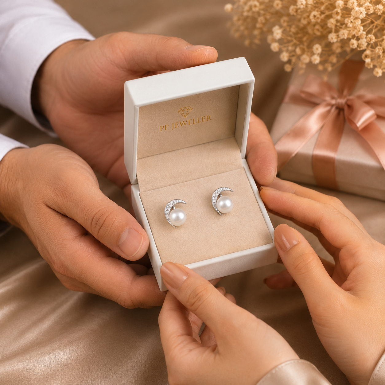 Devika Moon Pearls Silver Earrings