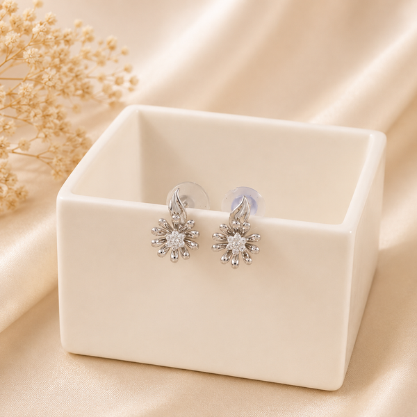 Floral Glow Silver Earrings