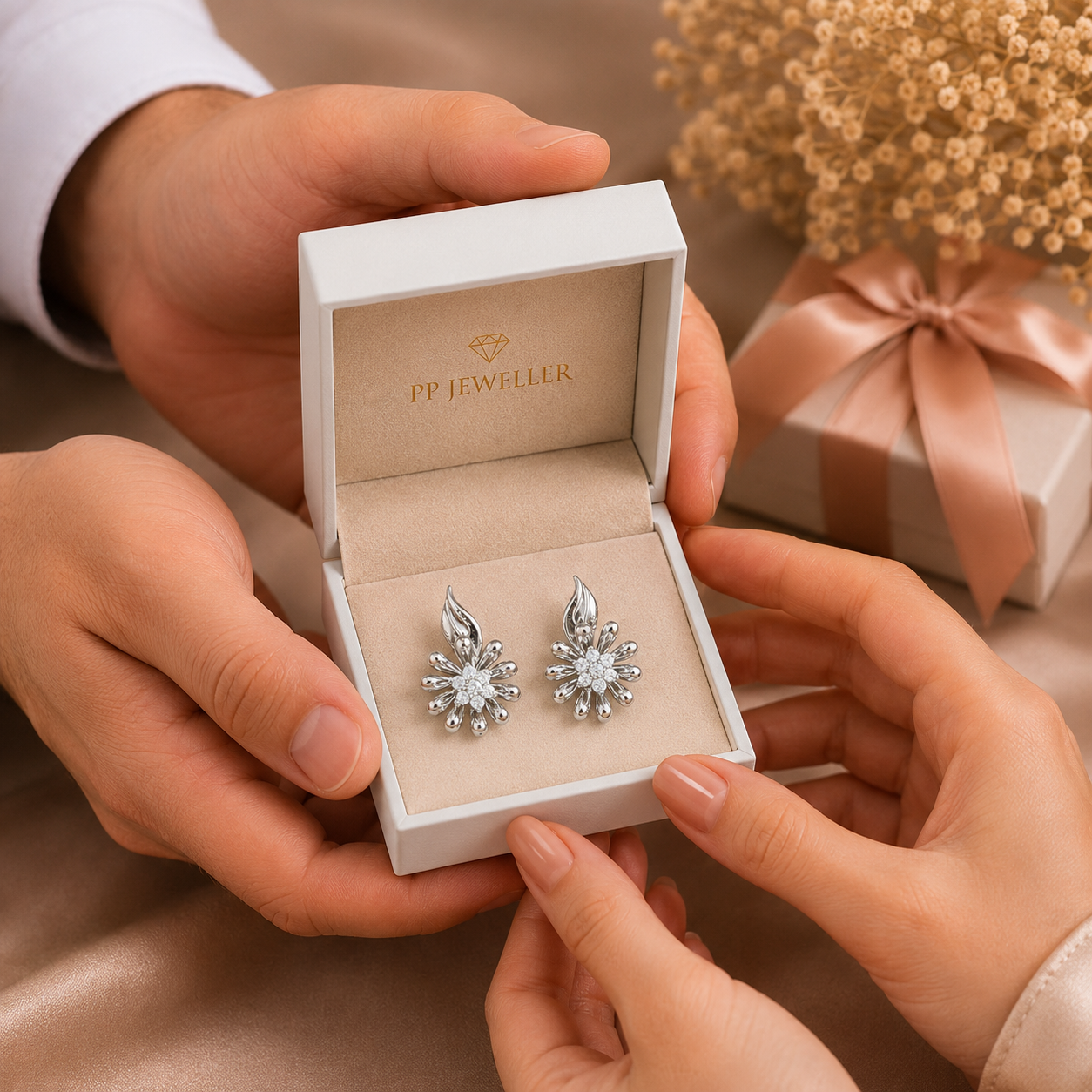 Floral Glow Silver Earrings
