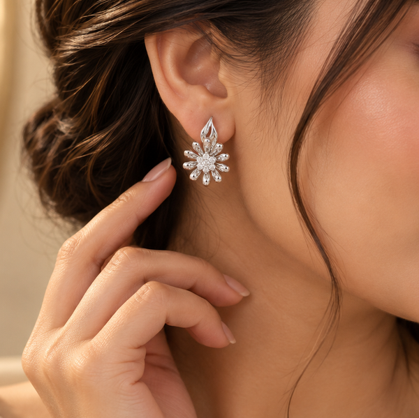 Floral Glow Silver Earrings